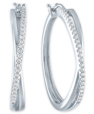 Macy's Brand - Diamond Medium Crossover Hoop Earrings (1/4 ct. t.w.) in Sterling Silver