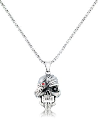 Andrew Charles by Andy Hilfiger - Men's Cubic Zirconia Pirate Skull 24" Pendant Necklace in Stainless Steel