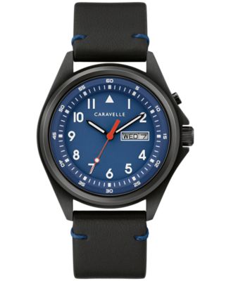 Caravelle - Men's Traditional Black Leather Strap Watch 40mm