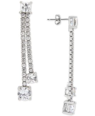 Arabella - Cubic Zirconia Double Drop Earrings in Sterling Silver