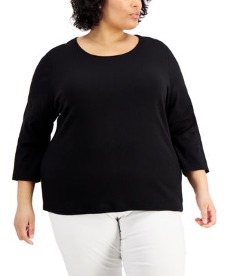 Karen Scott - Plus Size Cotton Scoop-Neck Top