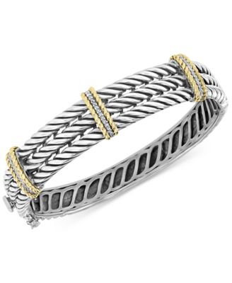EFFY Collection - Diamond Triple Band Bangle Bracelet (1/5 ct. t.w.) in Sterling Silver & 18k Gold