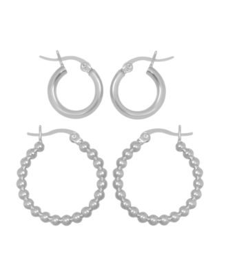 And Now This - 2-Pc. Set Polished Small Hoop & Beaded Hoop Earrings in Gold-Plate or Fine Silver Plate