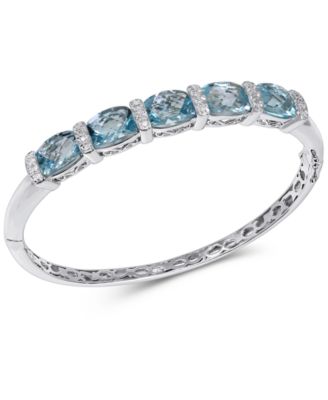 Macy's Brand - Blue Topaz (14 ct. t.w.) & Diamond (1/8 ct. t.w.) Bangle Bracelet in Sterling Silver