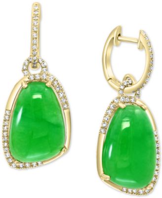 EFFY Collection - Jade (17x12mm) & Diamond (3/8 ct. t.w.) Drop Earrings in 14k Gold