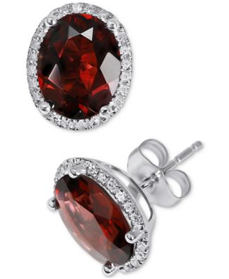 Macy's - Rhodolite Garnet (4 ct. t.w.) & Diamond (1/6 ct. t.w.) Halo Stud Earrings in 14k White Gold