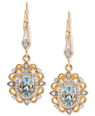 Macy's - Aquamarine (3/4 ct. t.w.) & Diamond (1/8 ct. t.w.) Halo Drop Earrings in 14k Gold-Plated Sterling Silver