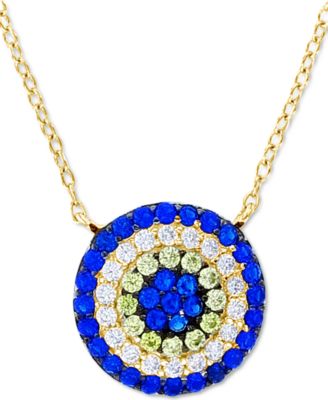 Macy's - Lab-Created Blue Spinel (3/4 ct. t.w.) Cubic Zirconia Evil Eye 18" Pendant Necklace in 14k Gold-Plated Sterling Silver