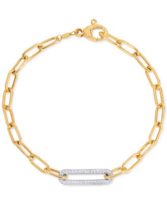 Macy's Brand - Diamond Bar Paperclip Link Chain Bracelet (1/5 ct. t.w.) in Sterling Silver & 14k Gold-Plate