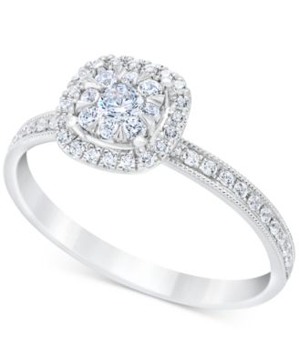 Macy's - Diamond Halo Cluster Diamond Engagement Ring (3/8 ct. t.w.) in 14k White Gold