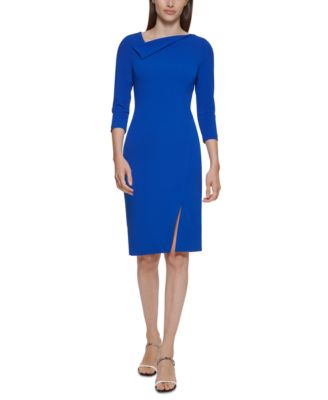 Calvin Klein - Women's Foldover-Neck Front-Slit Sheath Dress
