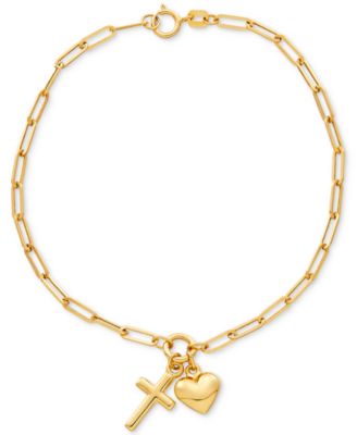 Macy's Brand - Heart and Cross Charm Bracelet in 10k Gold