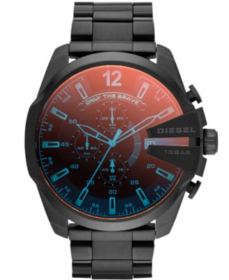 Diesel - Men's Chronograph Iridescent Crystal Mega Chief Black Ion-Plated Stainless Steel Bracelet Watch 59x51mm DZ4318