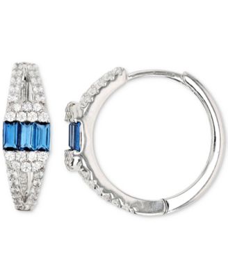 Macy's - Lab-Created Blue Spinel & Cubic Zirconia Small Hoop Earrings in Sterling Silver, 0.71" (Also in Green Nano)