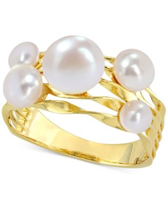 Macy's - Cultured Freshwater Pearl (4- 7-1/2mm) Cluster Openwork Ring in Yellow Rhodium-Plated Sterling Silver