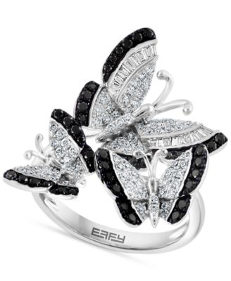 EFFY Collection - White Diamond (3/8 ct. t.w.) & Black Diamond (1/3 ct. t.w.) Butterfly Statement Ring in 14k White Gold