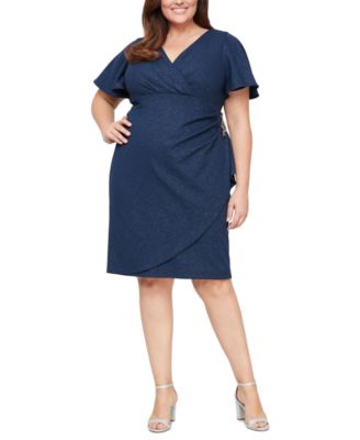 SL Fashions - Plus Size Shimmer-Knit Surplice Dress