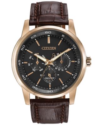 Citizen - Men's Dress Eco-Drive Black-Brown Leather Strap Watch 44mm BU2013-08E