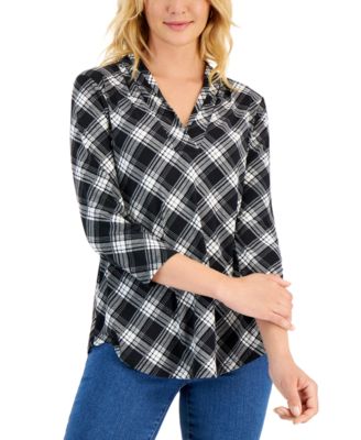 Charter Club - Petite Plaid 3/4-Sleeve Top