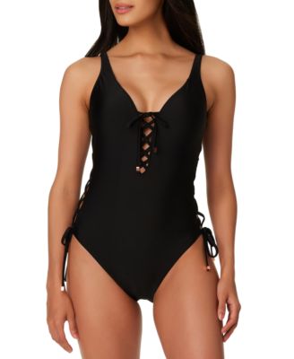Bar III - Summer Solids Lace-Up One-Piece Swimsuit