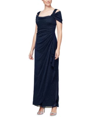 Alex Evenings - Cold-Shoulder Draped Glitter Gown