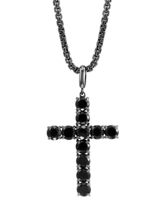 EFFY Collection - Men's Black Spinel 22" Pendant Necklace in Black Rhodium-Plated Sterling Silver