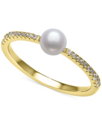 Belle de Mer - Cultured Freshwater Button Pearl (4mm) & Lab-Created White Sapphire (1/4 ct. t.w.) in 14k Gold-Plated Sterling Silver