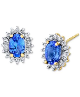 Macy's Brand - Tanzanite (1 ct. t.w.) & Diamond (1/4 ct. t.w.) Halo Stud Earrings in 10k Gold