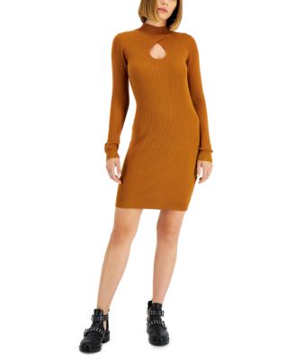 Hippie Rose - Juniors' Ribbed Mock-Neck Cutout Sweater Dress