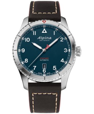 Alpina - Men's Swiss Automatic Startimer Black Leather Strap Watch 41mm