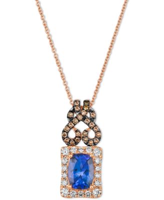 Le Vian - Blueberry Tanzanite (1-1/4 ct. t.w.) & Diamond (1/2 ct. t.w.) Scrollwork Halo Adjustable 20" Pendant Necklace in 14k Rose Gold