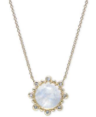 Anzie - Moonstone & Diamond (1/8 ct. t.w.) Pendant Necklace in 14k Gold, 16" + 1" extender