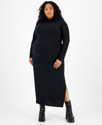 And Now This - Trendy Plus Size Ribbed Side-Slit Maxi Dress