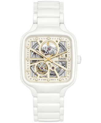 Rado - Women's Swiss Automatic True Square Diamond (1/10 ct. t.w.) White Ceramic Bracelet Watch 38mm