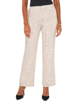MSK - Women's Sequined Pull-On High Rise Flat-Front Pants