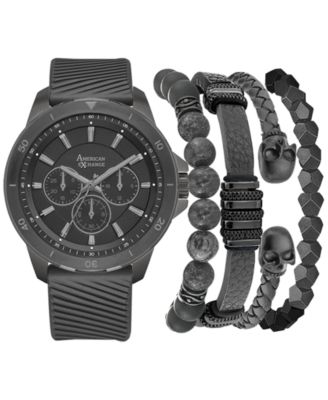 American Exchange - Men's Grey Silicone Strap Watch 47mm Gift Set