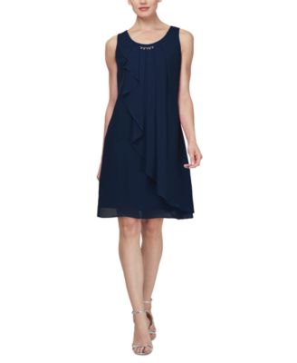 SL Fashions - Sleeveless Chiffon Jewel-Neck Sheath Dress