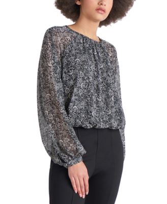 Black Tape - Women's Floral-Print Elastic-Waist Top