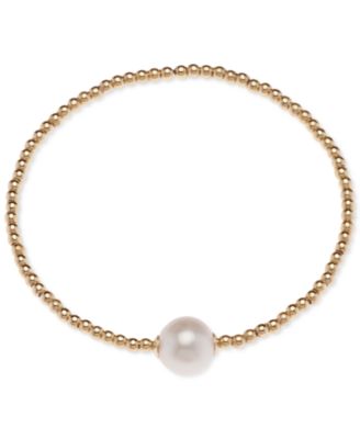 Macy's Brand - Cultured Freshwater Pearl (9-1/2mm) & Polished Bead Solitaire Stretch Bracelet in 18k Gold-Plated Sterling Silver