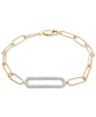 Macy's Brand - Diamond Elongated Pav&eacute; Link Paperclip Link Bracelet (1/6 ct. t.w.) in 14k Gold-Plated Sterling Silver, Created for Macy's