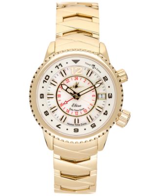 Abingdon Co. - Women's Swiss Tri-Time 28k Gold Ion-Plated Stainless Steel Bracelet Watch 33mm