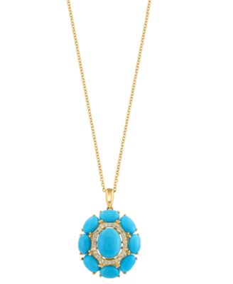 EFFY Collection - Turquoise & Diamond (1/10 ct. t.w.) Halo 18" Pendant Necklace in 14k Gold