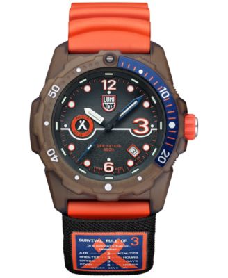 Luminox - Men's Swiss Bear Grylls x TIDE Recycled Ocean Material Rule of 3 Sea Series Orange Rubber Strap Watch 42mm