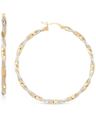 Macy's Brand - Twisted Hoop Earrings in 14k Gold and White Gold Plated-Sterling Silver