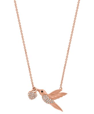 EFFY Collection - White Diamond (1/6 ct. t.w.) & Black Diamond Accent Hummingbird 18" Pendant Necklace in 14k Rose Gold