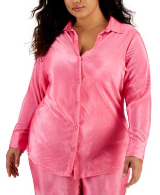 FULL CIRCLE TRENDS - Trendy Plus Size Micro-Pleat Button-Front Top