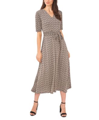 MSK - Women's Printed V-Neck Fit & Flare Midi Dress