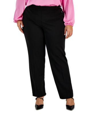 Bar III - Plus Size Button-Detail Straight-Leg Pull-On Pants