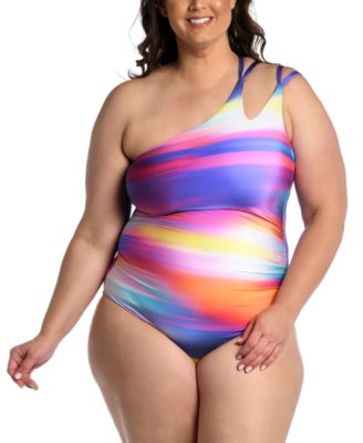 La Blanca - Plus Size Sunset Shores One-Shoulder Strappy One-Piece Swimsuit