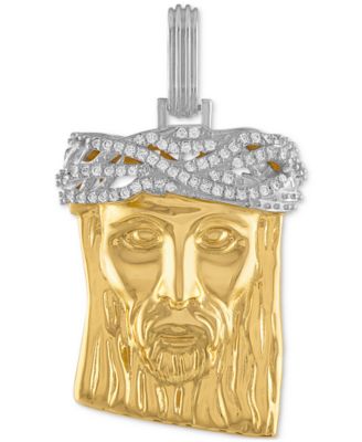 Esquire Men's Jewelry - Jewelry Cubic Zirconia Jesus Portrait Pendant in Sterling Silver & 14k Gold-Plate